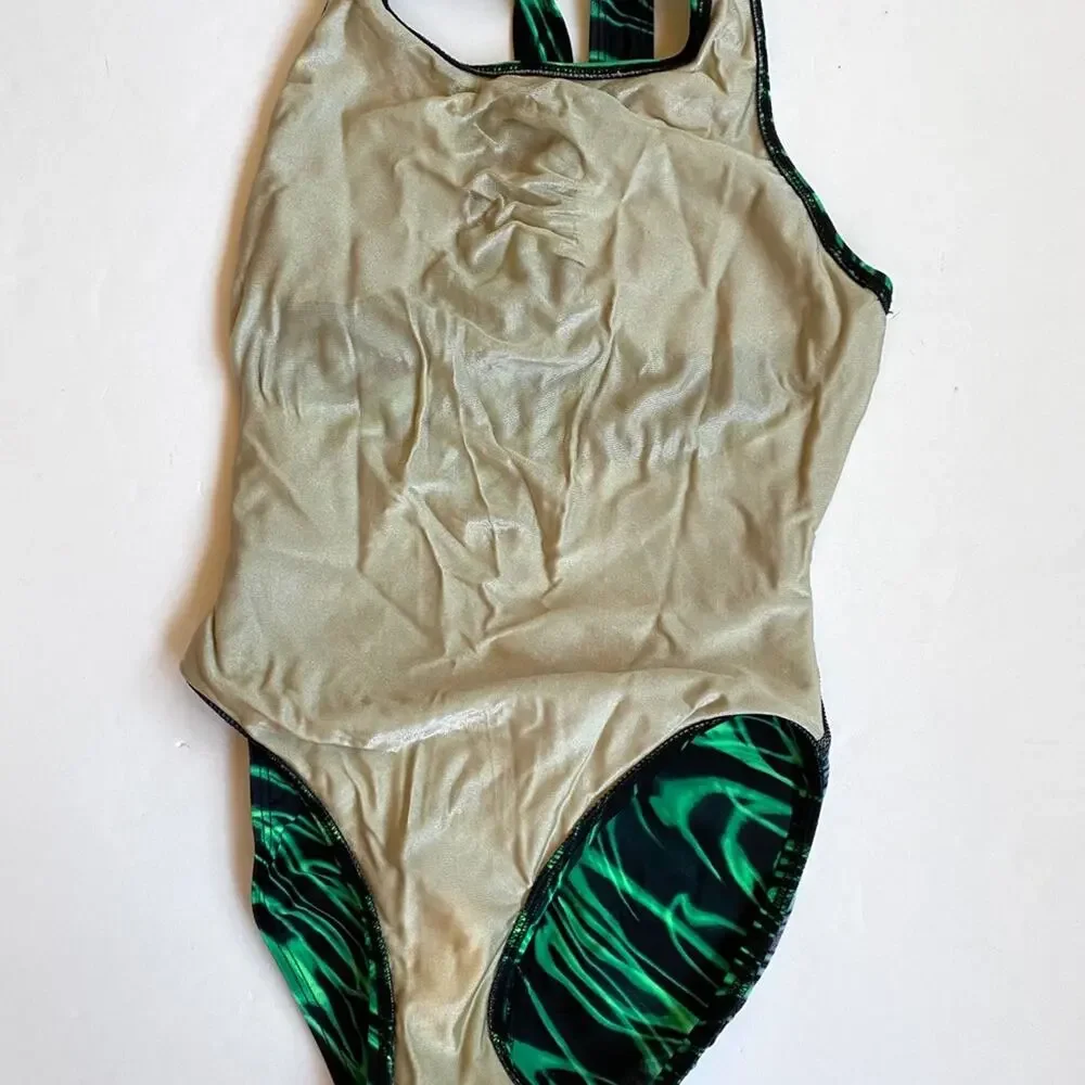 TYR Black~Green Competition Tank Swimsuit SUPER‎ CLEAN COND.